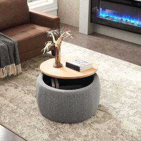 Round Storage Ottoman 2-in-1 – Velvet Upholstered Footstool and End Table, Dark Grey