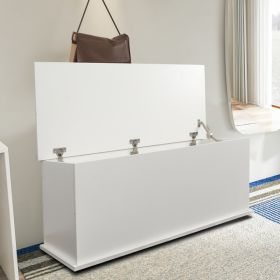 White Wooden Storage Chest Trunk with Lift Top Bench Organizer