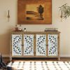 Farmhouse Accent Cabinet with 4 Carved Doors – Distressed Sideboard Buffet Storage Cabinet