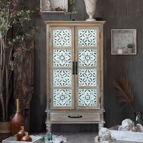 55" Tall Rustic Storage Cabinet with Drawer – Wood Pantry & Sideboard