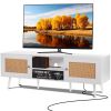 VEVOR 65" Rattan TV Stand – Boho Entertainment Center with Built-In Socket & USB Ports