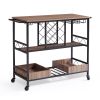 VEVOR 3-Tier Industrial Bar Cart – Rolling Serving Cart with Lockable Wheels, Wine & Glass Storage, 300 lbs Capacity