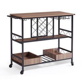 VEVOR 3-Tier Industrial Bar Cart – Rolling Serving Cart with Lockable Wheels, Wine & Glass Storage, 300 lbs Capacity