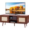 VEVOR Boho Rattan TV Stand for 55 Inch TV – Mid Century Modern TV Console