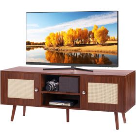 VEVOR Boho Rattan TV Stand for 55 Inch TV – Mid Century Modern TV Console