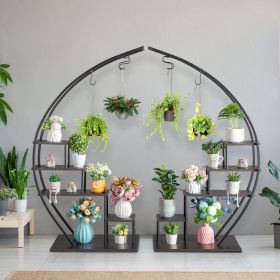 Artisasset 2-Piece 5-Layer Semicircle Iron & Wood Plant Stand – Garden, Balcony & Patio Flower Pot Display