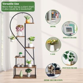 Artisasset 6-Layer Half Heart Iron and Wood Plant Stand – Black Flower Pot Shelf for Garden, Patio, Balcony, and Home Décor