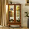 Oak Lighted Curio Display Cabinet with Mirrored Back & Adjustable Glass Shelves