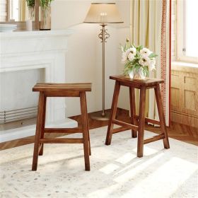 Farmhouse Rustic 2-Piece Counter Height Wood Kitchen Dining Stools – Walnut