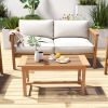 36" Patio Coffee Table Rectangular Teak Wood with Slatted Tabletop