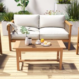 36" Patio Coffee Table Rectangular Teak Wood with Slatted Tabletop