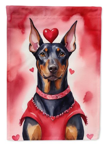 Doberman Pinscher My Valentine House Flag Large Porch Sleeve Pole Decorative Outside Yard Banner Artwork Wall Hanging, Polyester, House Size