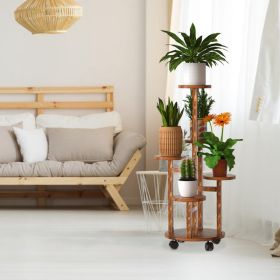 5 Tier Wooden Plant Stand with Wheels – Rolling Indoor Outdoor Plant Display Rack