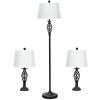 2 Table Lamps & 1 Floor Lamp Set with Fabric Shades