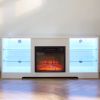 58" TV Stand with Electric Fireplace and Glass Shelves – Entertainment Center with Storage and USB Outlets