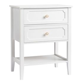 Wood Nightstand Side Table with 2 Drawers and Shelf