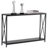 Industrial Black Wood Grain Console Table with Metal Frame – Narrow Sofa Table