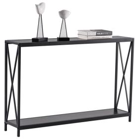 Industrial Black Wood Grain Console Table with Metal Frame – Narrow Sofa Table