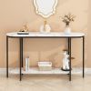 2-Tier Console Table with Storage Shelves – Narrow Entryway Table with Faux Marble Top