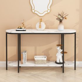2-Tier Console Table with Storage Shelves – Narrow Entryway Table with Faux Marble Top