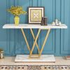Industrial Console Table, 42" Narrow Entryway Sofa Table with Gold Metal & Faux Marble