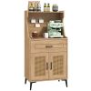 Coffee Bar Cabinet with Pegboard and Storage – Rustic Wood Buffet Cabinet