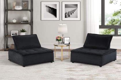 Anna 40" Black Velvet Armless Lounge Chair Set of 2