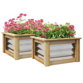 Outsunny 2-Pack Raised Garden Bed Boxes, Galvanized Metal & Wood Outdoor Planters