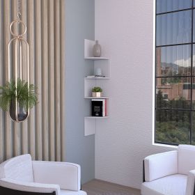 DEPOT E-SHOP Roy 4-Tier Corner Floating Shelf – Modern White Wall Mount Display Shelves