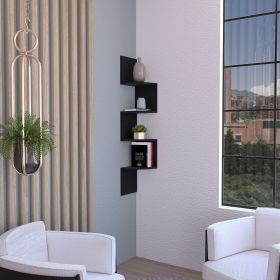 Roy 4-Tier Corner Floating Shelf – Modern Black Wall Mount Display