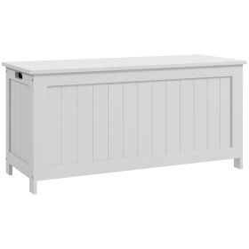 HOMCOM 39.4" Storage Chest with 2 Safety Hinges – Wooden White Blanket Box