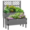 Outsunny Raised Garden Bed with Trellis, 2-Tier Wooden Elevated Planter Box with Legs, Gray