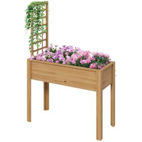 Outsunny Raised Garden Bed with Trellis for Climbing Plants – Elevated Wood Planter with Drainage Filter, 36.5"