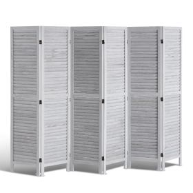 VEVOR 6-Panel Wood Room Divider – Folding Louvered Privacy Screen, 66.9" Tall Indoor Wooden Partition, Portable Decorative Screen