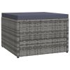 Garden Footstool Grey – Outdoor Poly Rattan Patio Ottoman with Cushion