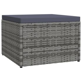 Garden Footstool Grey – Outdoor Poly Rattan Patio Ottoman with Cushion
