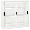 White Steel Sliding Door Cabinet with Lock – Medium Storage with Adjustable Shelves