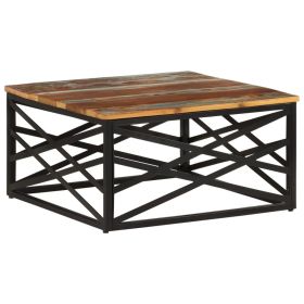 Multicolor Reclaimed Wood Coffee Table – Rustic Industrial Square Table