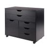 Halifax Wide Storage Cabinet with 5 Drawers and Side Cabinet – Black Mobile Organizer