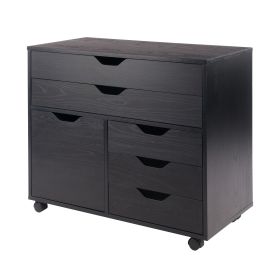Halifax Wide Storage Cabinet with 5 Drawers and Side Cabinet – Black Mobile Organizer