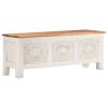 White Solid Acacia Wood TV Cabinet with Hand-Carved Design – Large Lowboard Storage