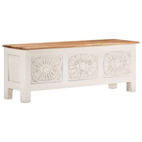 White Solid Acacia Wood TV Cabinet with Hand-Carved Design – Large Lowboard Storage