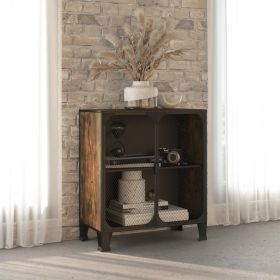 Industrial Rustic Brown Storage Cabinet with Mesh Doors – Metal & MDF Organizer