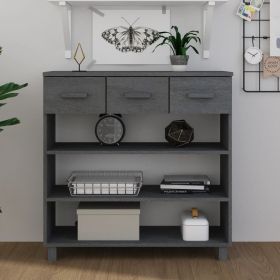 Dark Grey Solid Pine Console Table with Drawers and Sliding Doors