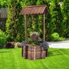 Outdoor Wooden Wishing Well Planter with Hanging Bucket, Rustic Fir Wood Garden Decor