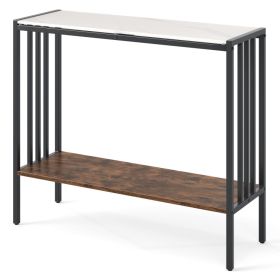 36-Inch Industrial Console Table with Sintered Stone Top and 2-Tier Shelf