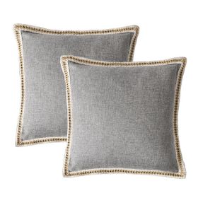 Set of 2 Vintage Linen Throw Pillow Covers 20x20 – Gray with Trim