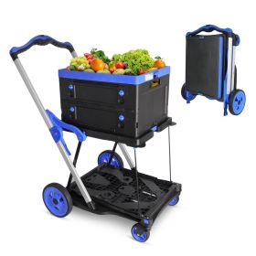 2-Tier Folding Shopping Cart with Wheels and Collapsible Storage Crates