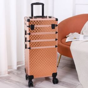 4-in-1 Rolling Makeup Case with Draw-Bar – Interchangeable Aluminum Organizer, Rose Gold