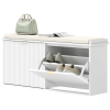 White Shoe Storage Bench Cabinet with Cushion Seat and Drawers